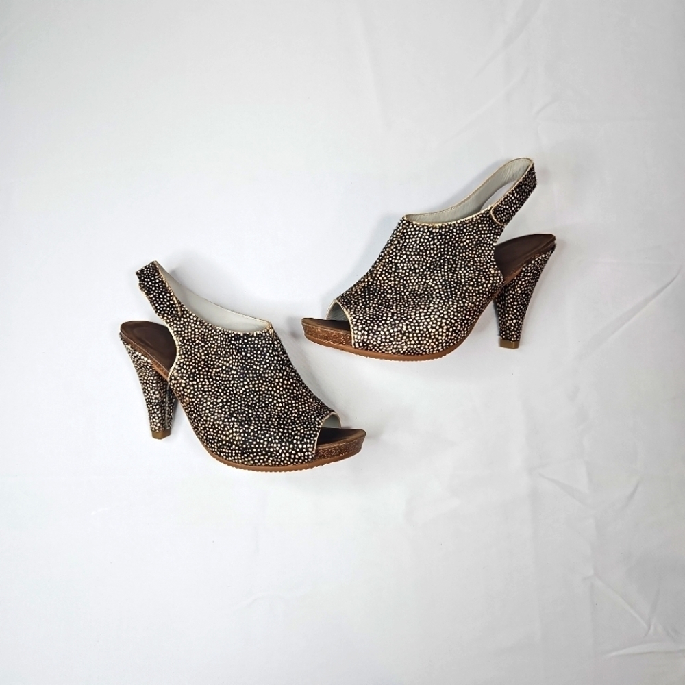 Ziera Leopard Print Ponyhair Wedge Heels Size 38